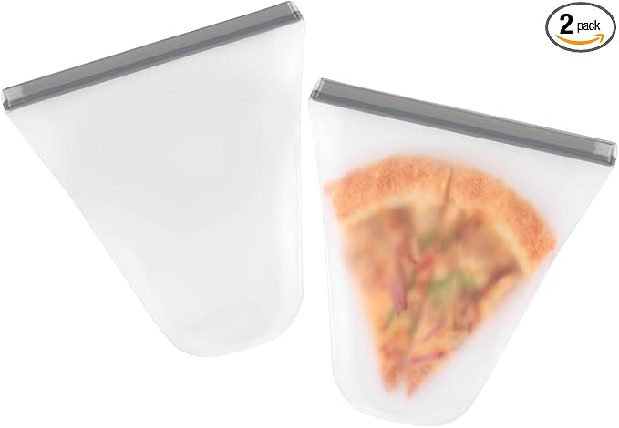 Lerine Reusable Freezer Bags, 2 Pack Dishwasher Safe Pizza Storage Container, Leakproof BPA-Free Food Storage Bags for Leftover Pizza, Fruit, and Meal Prep