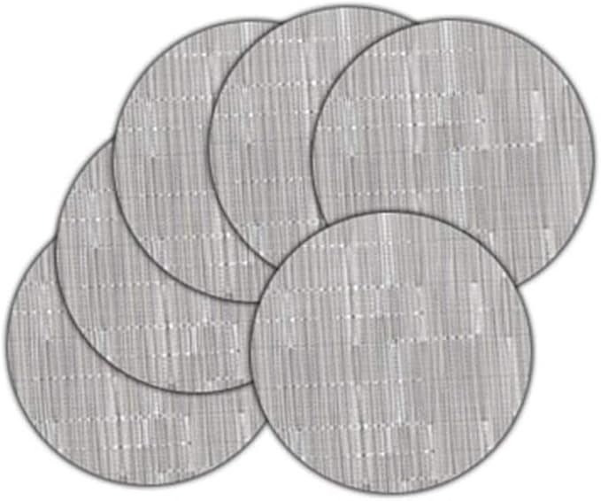 Round Placemats Set of 6 Woven Table Mats Washable Non-Slip Place Mats 13.8 Inch for Christmas Decoration Home Wedding Party,Silver Gray