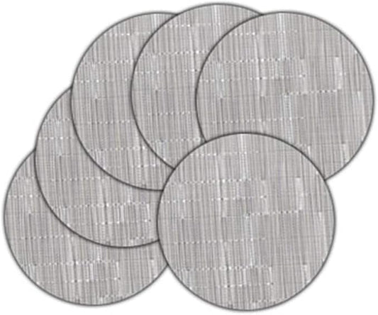 Round Placemats Set of 6 Woven Table Mats Washable Non-Slip Place Mats 13.8 Inch for Christmas Decoration Home Wedding Party,Silver Gray