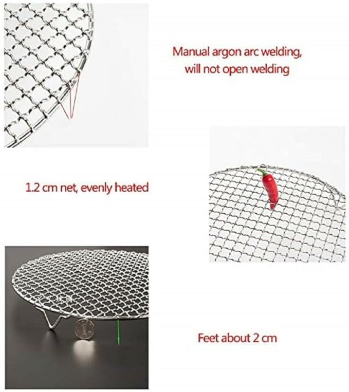 Round Stainless Steel Cooling and Baking Rack, 8mm Thick Wire Oven Grill with Three-Leg Support, Electrolytic Polished for Barbecue, Roasting, Baking, Steaming and Cooling Food(200mm)