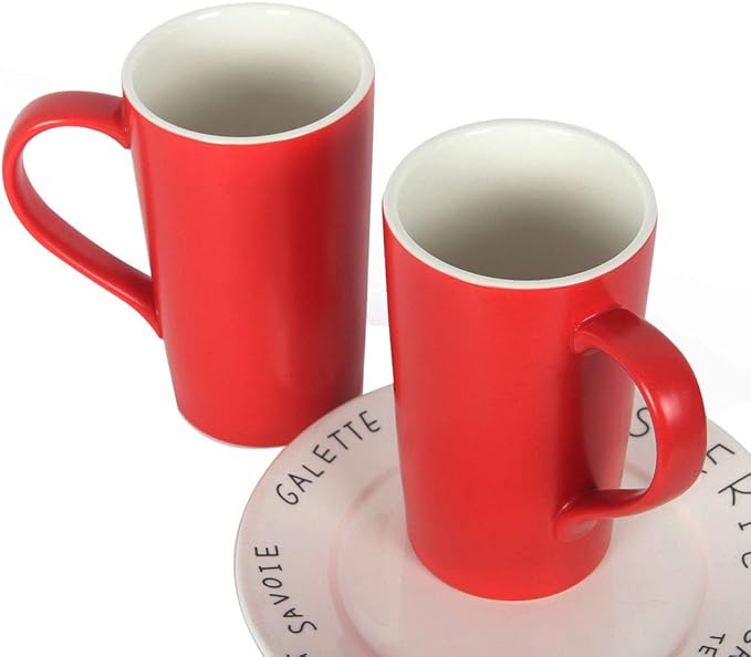 20 oz Large Coffee Mugs, M007 Plain Tall Ceramic Cup with Handle for Dad Men, Set of 2, Christmas Red