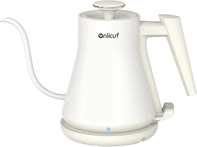 Gooseneck Electric Kettle 0.8L (27oz) - 1000W Rapid Fast Boiling Tea Kettle with Auto Shut Off, Stainless Steel Leak-Proof Elegant White Water Boiler