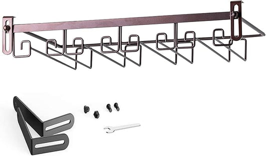 Hanging Wine Glass Rack Black Adjustable, Solid Iron Wine Glasses Hanger, Metal Under Cabinet Stemware Rack 3 Rows, 4 Rows, Convenient Storage And Space-saving