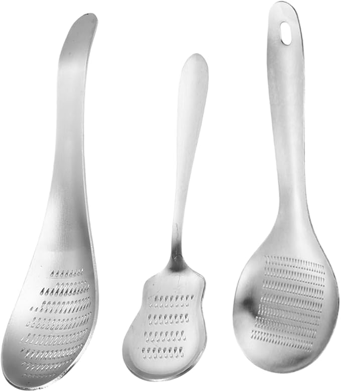 Stainless Steel Multi-Function Ginger Garlic Spoon Shaped Food Mincer for Kitchen Seasoning Baby Food Prep 8.46X2.75X0.39In 3-Pack