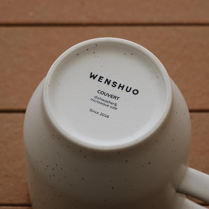 WENSHUO Mug Set of 4, Reactive Glazed Stoneware Mug, 12oz (Nacre White)