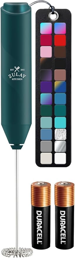 Zulay Kitchen Powerful Milk Frother AA Batteries Included – Ultra Fast Handheld Drink Mixer with Stainless Steel Whisk Stirrer for Coffee, Protein, Matcha & More, Frother Wand Electric Frothmate