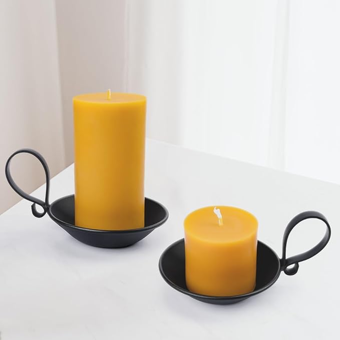 2PCS Matte Black Iron Pillar Candle Holders, with Handle, Simple Industrial Style ，Table Centerpiece Decoration，with Safety Spike.