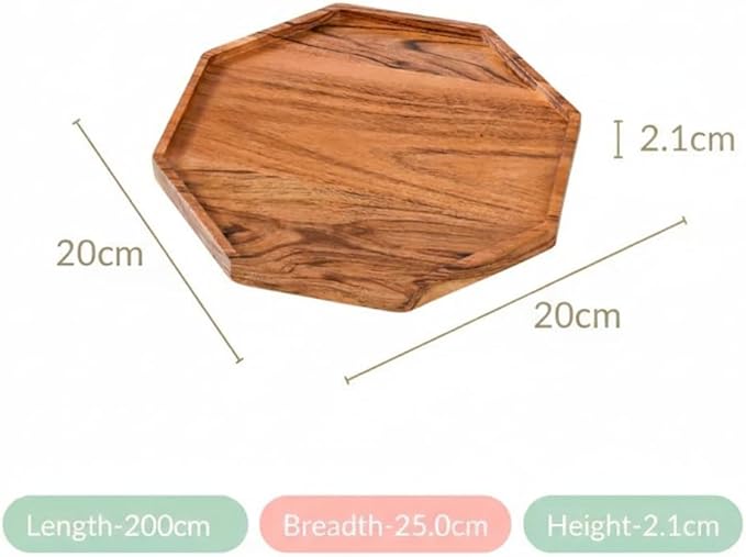 Wooden Serving Tray for Kitchen and Home Decor | Acacia Wood Octagonal Serving Platter for Tea, Coffee, Snacks and Cake | Decorative Trays Resturnant and Cafe (Food Safe Oil Finish) (8 Inch)