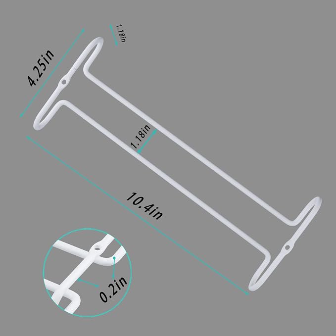 set 2 White Wine Glass Rack Under Cabinet Shelf 10 Inch Stemware Storage Hanging Hanger Organizer Glasses Holder with Drying Under Counter Metal for Kitchen and Bar