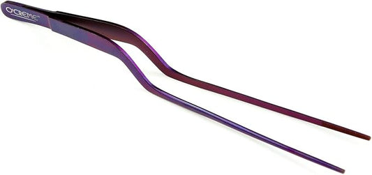 O'Creme 8 Inch Purple Stainless Steel Precision Kitchen Culinary Offset Tweezer Tongs