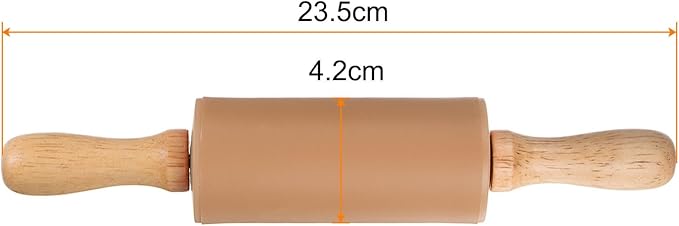 HARFINGTON 2pcs Silicone Rolling Pins for Baking 9.25 Inch Non-Stick Silicone Surface Wooden Handle Rolling Pin Small Roller Playdough Rolling Pins for Fondant Kitchen Dough Pizza, Brown