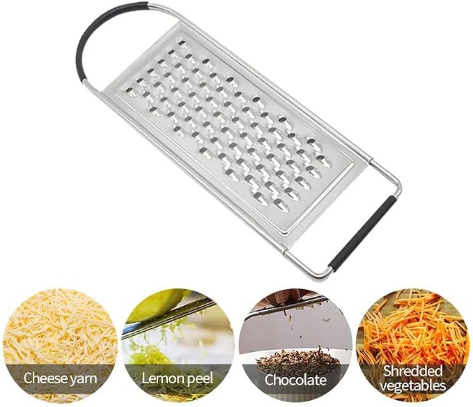 1 Pack Professional Cheese Grater - Handheld Flat Coarse Stainless Steel Graters for Kitchen - Food Grater with Anti-Slip Handle for Chocolate, Potato, Vegetable, Butter （Silver）
