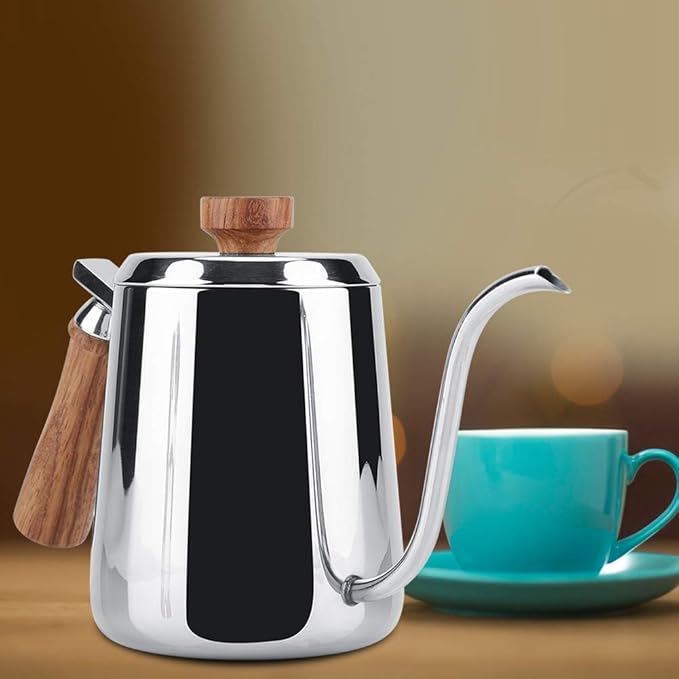 Joyzan Gooseneck Kettle, Stovetop Tea Maker Wood Anti Hot Handle Pour Over Stainless Steel Water Pot Coffee Teapot Drip Long Spout Home Kitchen Gas Stove Tops French Press Brewing Camping 600ml
