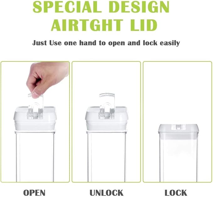 Airtight Food Storage Container Set, 7 Pieces Clear plastic cereal Canisters, easy lock Lids, kitchen pantry organization and storage, BPA free plastic, Included 24 labels & Marker