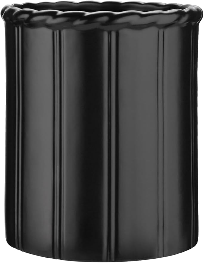 Ceramic Utensil Holder for Kitchen Counter, 6.3” Modern Kitchen Utensil Holder with Cork Bottom for Countertop, Cooking Tool Organizer for Spatula, Matte Black