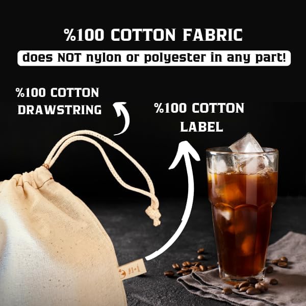 (2 pack) Organic Cotton Cold Brew Coffee Bag (8x11in) - Reusable Coffee Filter with EasyOpen Drawstring, Designed for Pitchers, Mason Jars, & Toddy Systems (2 pack)