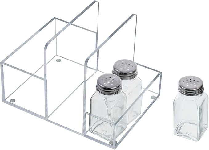 MyGift 2-in-1 Acrylic Napkin Holder with Salt and Pepper Shakers, Metal Vintage Scrollwork Dinner Table Paper Towel Condiment Holder with Rustic Solid Wood Base (Premium Clear Acrylic)