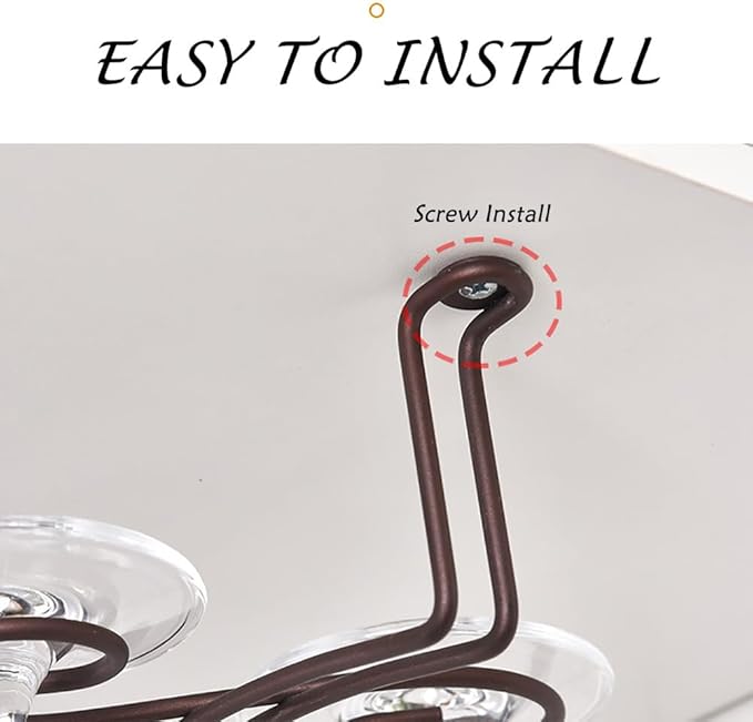 CAKERS Creative Hanging Stemware Display Rack|Screw Mount Iron Art Under Cabinet Wine Glass Rack|Glassware Drying Storage Hanger For Kitchen,Bar And Restaurant,Bronze,Large-50cm(19.6in)