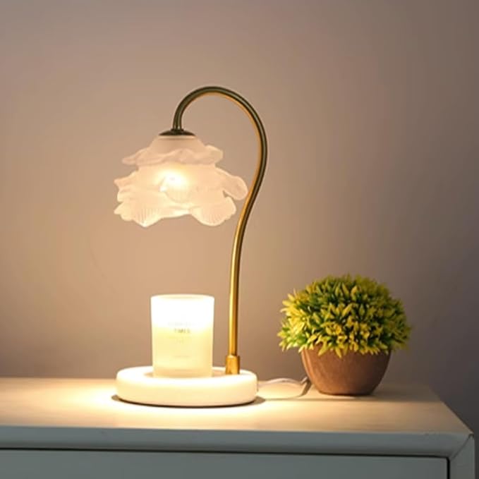 KLUFO Candle Warmer Lamp,for Jar Candles, with Petal Lampshade Marble Base,Electric Timed Dimmable Wax Melter Lamps, Flower Lampshade Candle Lamps for Home Decor, Soy Wax Candles