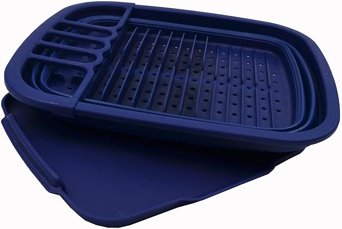 SAMMART 8L (2.11Gallons) Collapsible Dish Drainer with Drainer Board - Foldable Drying Rack Set - Portable Dinnerware Organizer - Space Saving Kitchen Utensil Storage Tray (Royal Blue, 1)