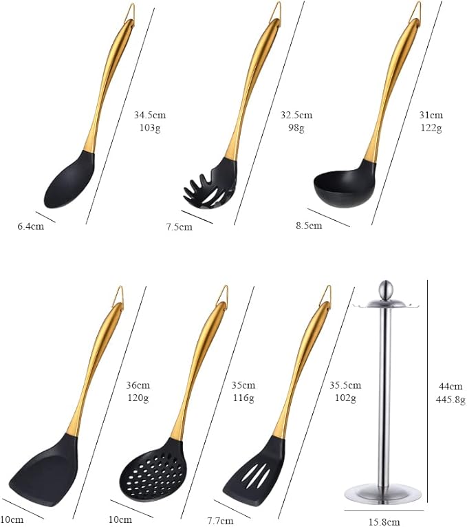 Silicone Cooking Utensil Set, 6 pcs Silicone Cooking Kitchen Utensils Set, Non-stick Kitchen Cookware Titanium Stainless Steel Handle with Utensil Holder, Spatula Set for Cooking -Orange Red