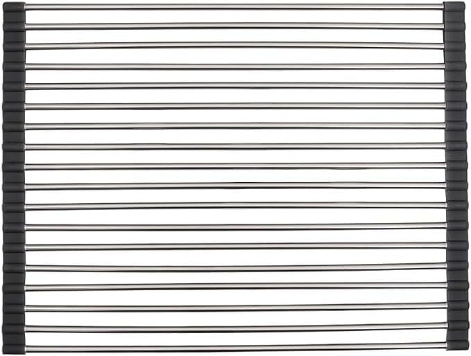 Strictly Sinks Stainless Steel Roll Up Dish Drying Rack – Silver 17 Inch Over The Sink Drying Rack Ideal for Workstation Sinks Only – Multipurpose Foldable Kitchen Dish Rack (17-3/8″ x 13″ x 3/8″)