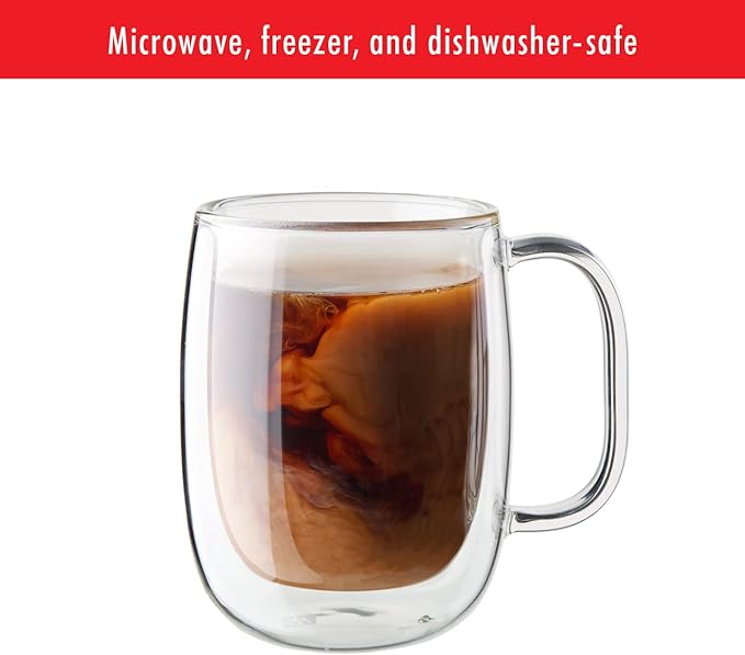 ZWILLING Sorrento Plus 2-pc Double-Wall Glass Coffee Mug Set, 12-oz, 355ml, Clear