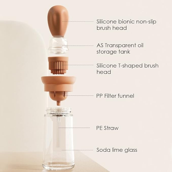Oil Dispenser with Brush - Glass Olive Oil Dispenser for Kitchen, 2 IN 1 Oil Dispenser Bottle with Silicone Basting Brush for Cooking Vinegar Sauce BBQ Grill Frying, T-OB21, Red