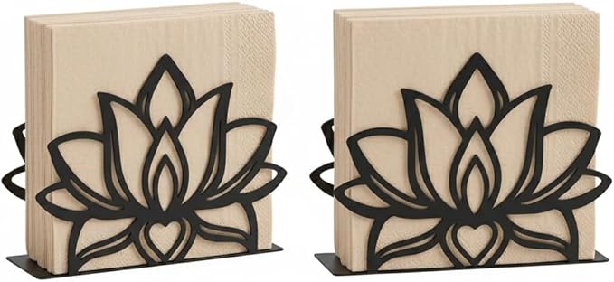 2Pack Lotus Napkin Holder for Table, Modern Metal Black Napkin Holders for Kitchen Dining Tables & Countertops, Paper Cocktail Napkins Holder Dispenser for Indoor & Outdoor