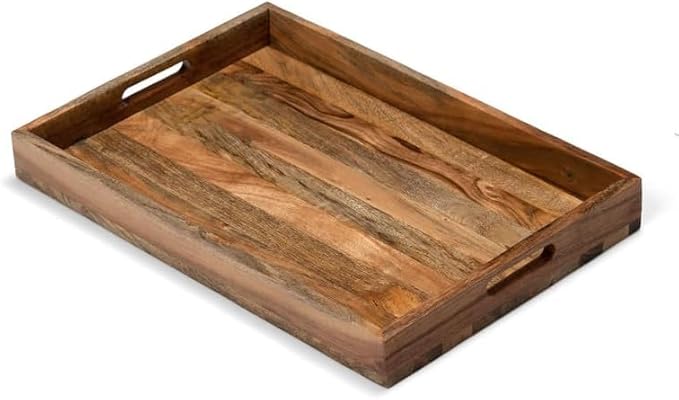 Acacia and Mango Wood Serving Tray, 14 x 10 Inches, Brown, 1.5