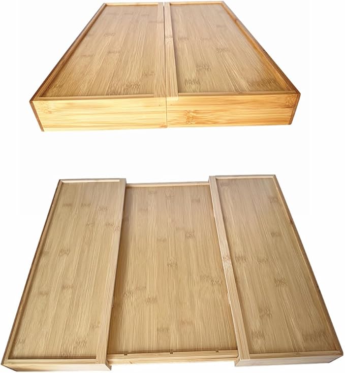 Adjustable Bamboo Drawer Organizer, Expandable Silverware Drawer Organizer, Large Cutlery Tray with Wooden Drawer Dividers for Flatware Organizing Kitchen Utensils Holder (6-8 Slots, Natural)