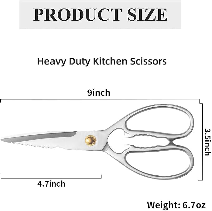 Professional Kitchen Scissors - Heavy Duty Stainless Steel Shears for Cutting Meat, Fish, Poultry, Vegetables, Pizza - Food Cutting Tools