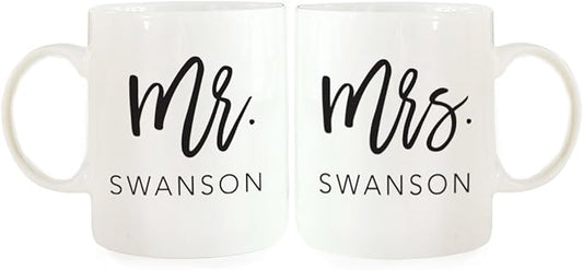 Andaz Press Personalized Funny Couples 11 oz Ceramic Coffee Mugs, Mr. Mrs., His and Hers Coffee Mug Set of 2, Valentines Couples Mugs for Him and Her, Mr and Mrs Mugs, Couple Mugs for Husband and Wife