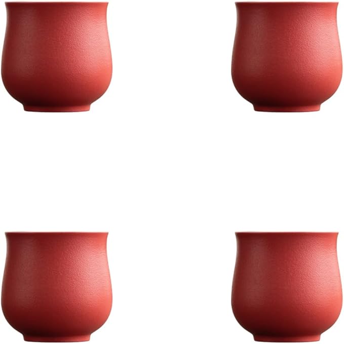 4-Oz Ceramic Espresso Cups Set - Multi-Color, Handle-Free Design for Home & Cafe | Dishwasher-Safe Stoneware Cups (red, 4)