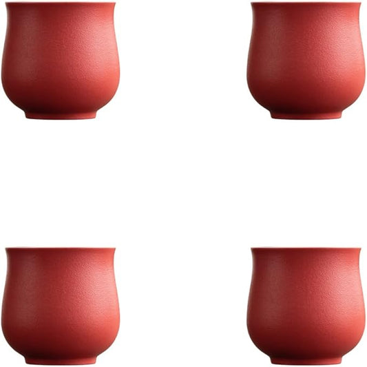 4-Oz Ceramic Espresso Cups Set - Multi-Color, Handle-Free Design for Home & Cafe | Dishwasher-Safe Stoneware Cups (red, 4)