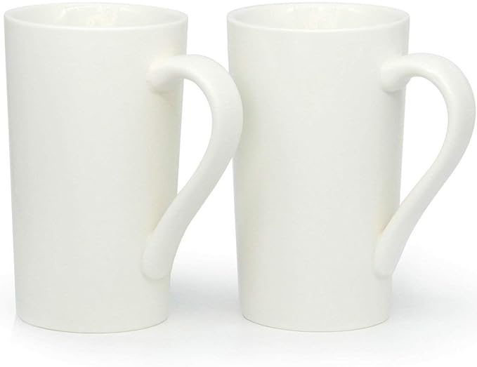20 oz Large Coffee Mugs, M007 Plain Tall Ceramic Cup with Handle for Dad Men, Set of 2, White