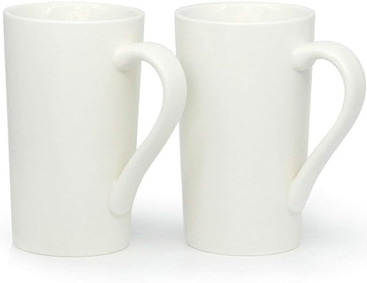 20 oz Large Coffee Mugs, M007 Plain Tall Ceramic Cup with Handle for Dad Men, Set of 2, White
