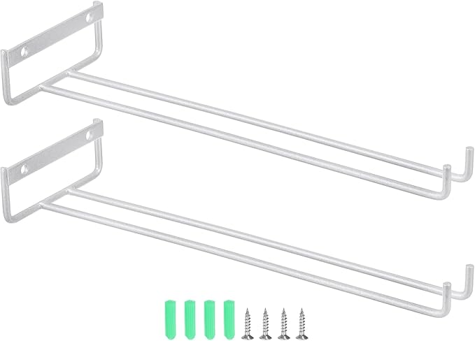 uxcell 2Pcs Wine Glass Rack, 11.81 Inch Iron Wine Glasses Rack Under Cabinet Stemware Rack - Wall Mountable Wine Glass Holder Storage Hanger for Bars Coffee Restaurants Kitchens, Silver