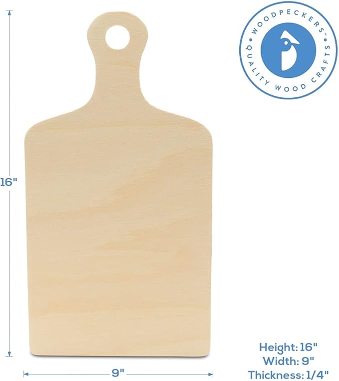 Wooden Cutting Board Shapes, 16" with Handle, Pack of 5 Wooden Cutting Boards by Woodpeckers, for Kitchen, Decor, and Charcuterie Boards