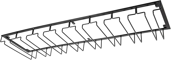 Under Cabinet Wine Glass Rack, 8 Row Large Capacity Metal Stemware Hanger, Hanging Glasses Storage Holder, Upside Down Stemware Organizer for Kitchen Bar Cabinet