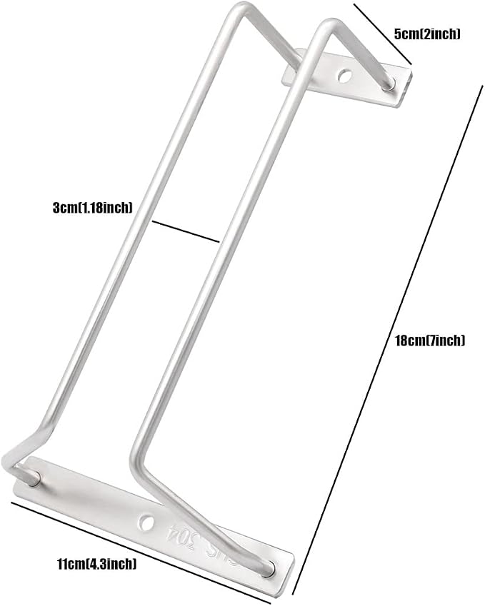 7-Inch Wine Glass Rack, Under Cabinet Wine Glass Holder Stainless Steel Stemware Rack for Cabinet Kitchen Bar (1 Rows, 3 Pack)