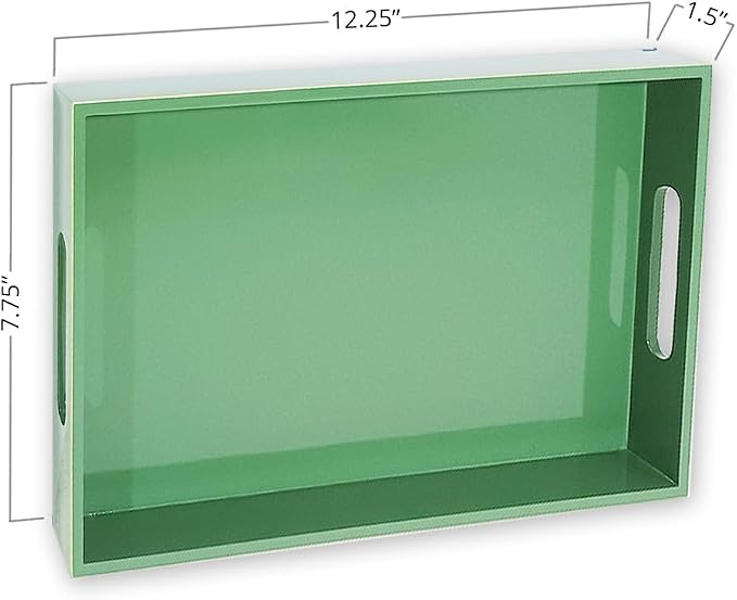 Handcrafted Wooden Serving Tray | Tray with Handle for Snacks, Tea, Kitchen, Coffee Table, Dining | High Gloss Finish with Gold Trim |12.25 x 7.75 x 1.5 inches (Solid Sage)
