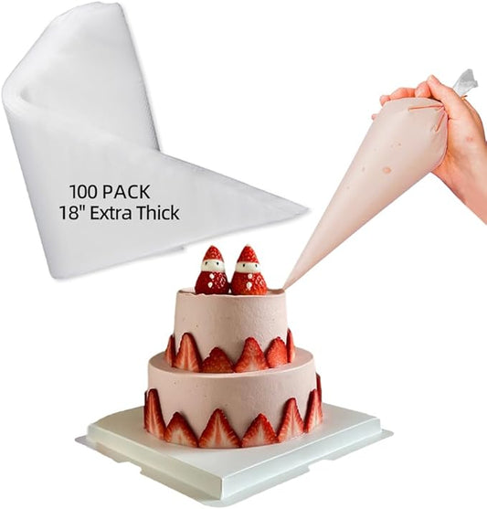 18Inch Large Piping Bags Disposable,100 PACK Extra Large Thick Pastry Bags with 6IcingBag Ties, 18'' Thickened large piping bags for layered cakes,Birthday Cake Filling Cream,Cupcakes,baking decor