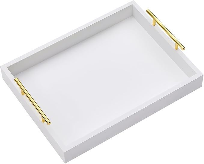 16"x12" Serving Trays with Handles, White Decorative Serving Tray, Ottoman Trays, Living Room, Bathroom, and Outdoors Decorative Trays (White)
