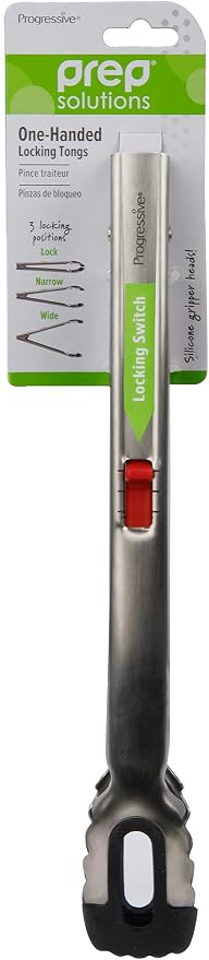 Prep Solutions 12-Inch Stainless Steel One-Handed Locking Tongs – Ergonomic Design for Easy Gripping and Serving