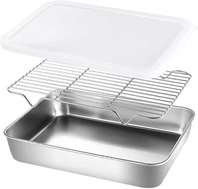 Stainless Steel Baking Tray with Cooling Rack Set for Kitchen Use, for Roasting and Baking Cookies, Vegetables, and Cakes (26x20x5cm)