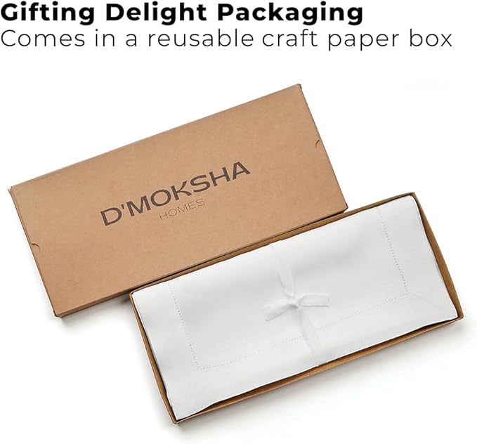 Signature Linen™ by D'Moksha White Table Runner 72 Inches Long, 100% Pure Linen, Hemstitch, 14 x 72 Inch Table Runner for Dresser, Dining- Summer, Father's & Independence Day