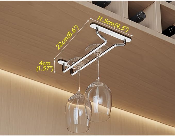 CAKERS Under Cabinet Hanging Stemware Display Rack|304 Stainless Steel Wine Glass Holder|Wine Glass Storage Organizer Hanger,1 Rows,22cm(8.6in)