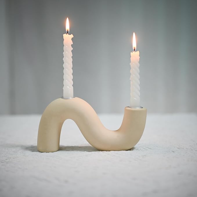 Ceramic Candle Holder, Modern Taper Candlestick Holder for Dining Table, Living Room Coffee Table, Candelabra for 2 Taper Candles