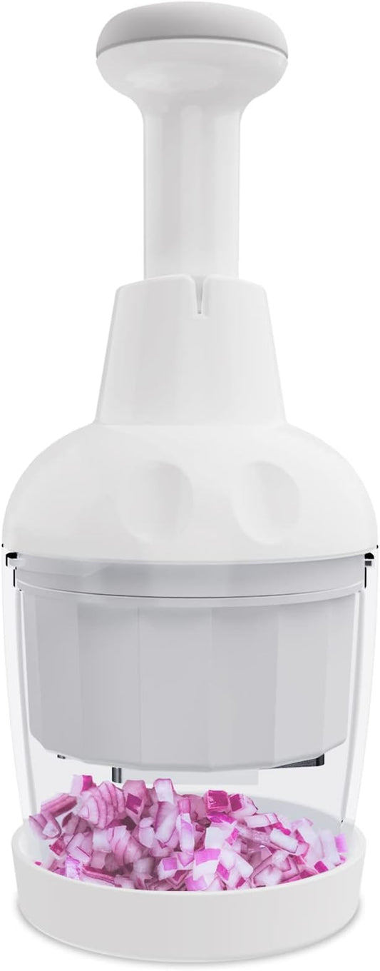 Food Chopper, Handheld Veggie Chopper for Vegetable, Onion, Garlic, Nut, Hand Vegetable Cutter, Dishwasher-safe, Stainless Steel Blade, White.